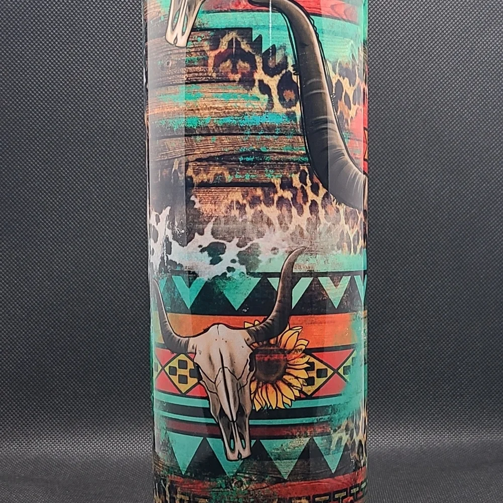 Colorful Tribal Skull Tumbler with Straw 30 ounce